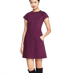ALICE + OLIVIA Reanne Cap Sleeve A-Line Ponte Knit Dress with Pockets Purple